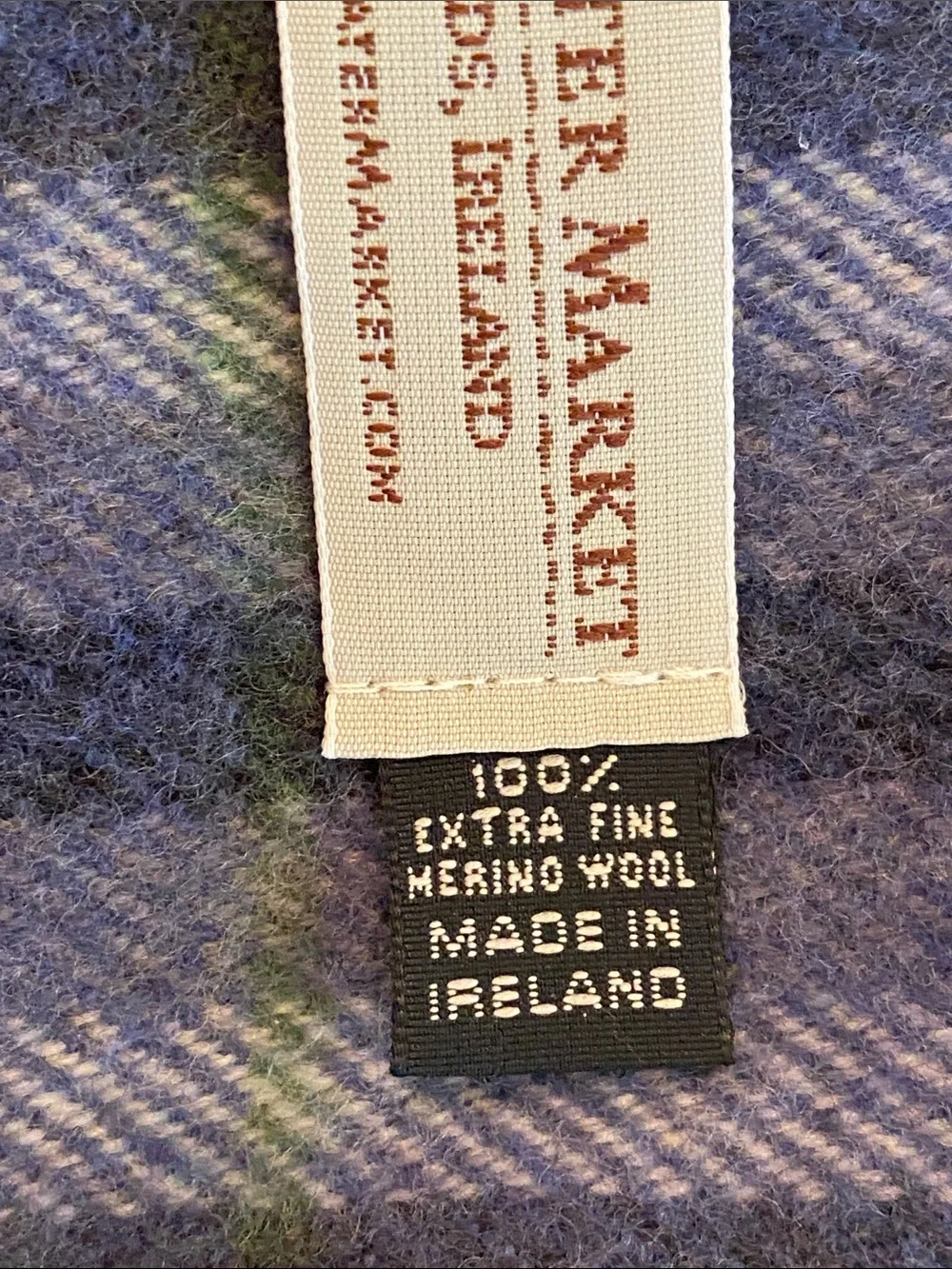 Aran Sweater Market Blue Plaid Rxtra Fine Merino Wool Scarf